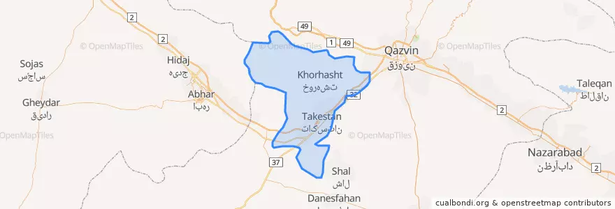 Mapa de ubicacion de بخش مرکزی شهرستان تاکستان.