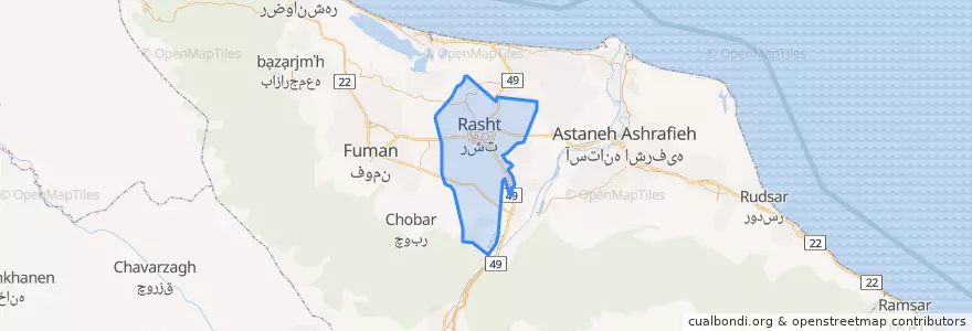 Mapa de ubicacion de بخش مرکزی شهرستان رشت.