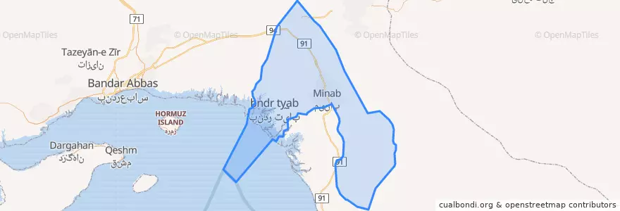 Mapa de ubicacion de بخش مرکزی شهرستان میناب.