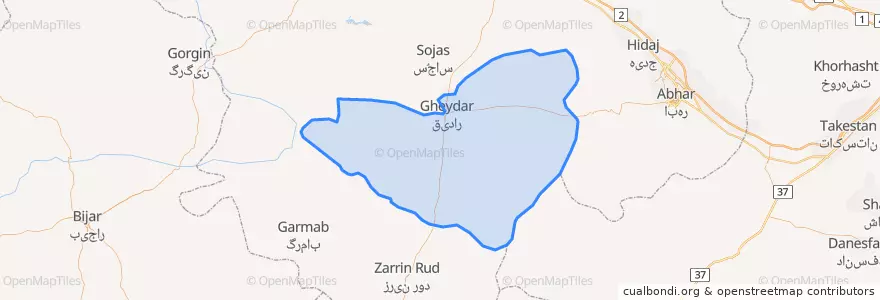Mapa de ubicacion de بخش مرکزی شهرستان خدابنده.