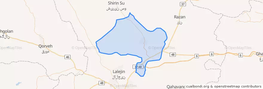 Mapa de ubicacion de بخش مرکزی شهرستان کبودرآهنگ.