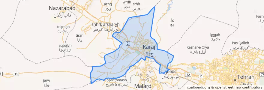 Mapa de ubicacion de بخش مرکزی شهرستان کرج.
