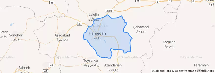 Mapa de ubicacion de بخش مرکزی شهرستان همدان.