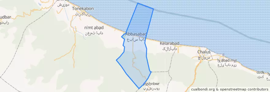 Mapa de ubicacion de بخش مرکزی شهرستان عباس آباد.