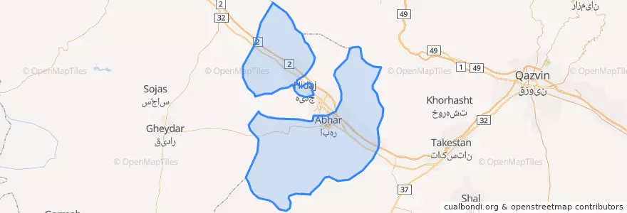 Mapa de ubicacion de بخش مرکزی شهرستان ابهر.