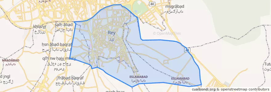 Mapa de ubicacion de بخش مرکزی شهرستان ری.