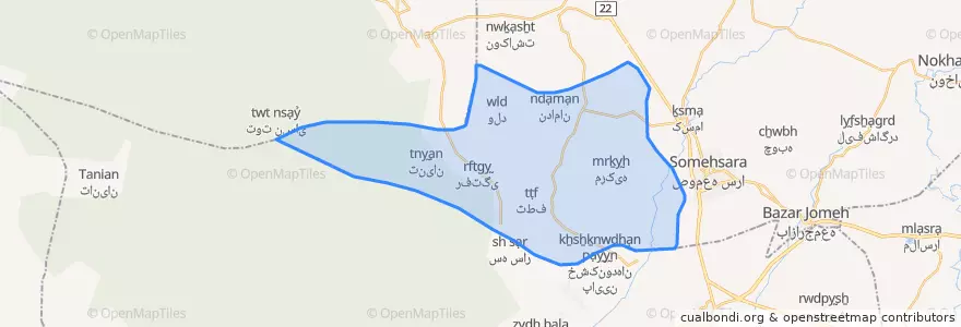 Mapa de ubicacion de بخش میرزاکوچک جنگلی.