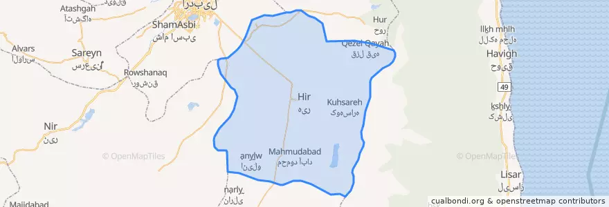 Mapa de ubicacion de بخش هیر.
