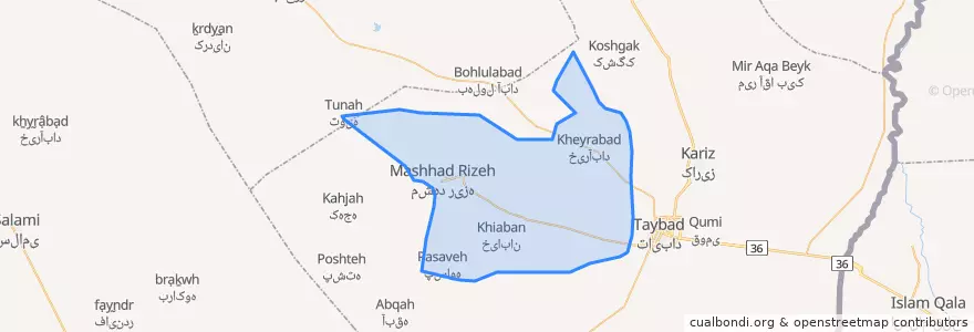 Mapa de ubicacion de دشت تایباد.