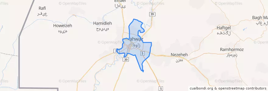 Mapa de ubicacion de اهواز.