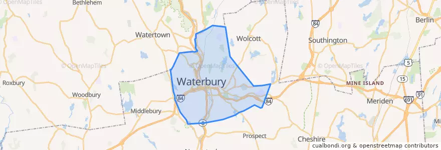 Mapa de ubicacion de Waterbury.