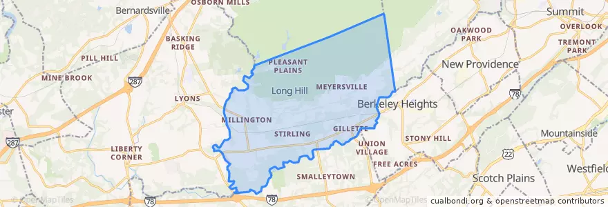 Mapa de ubicacion de Long Hill Township.