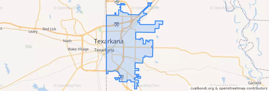 Mapa de ubicacion de Texarkana.