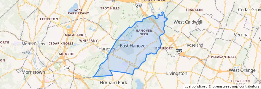 Mapa de ubicacion de East Hanover.