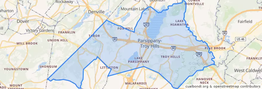 Mapa de ubicacion de Parsippany-Troy Hills.