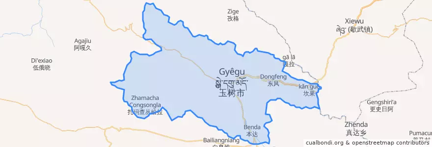 Mapa de ubicacion de སྐྱེ་དགུ་མདོ་ 结古街道.