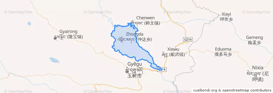 Mapa de ubicacion de འབྔོང་མདའ་ 仲达乡.