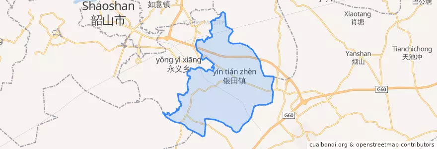 Mapa de ubicacion de 银田镇.