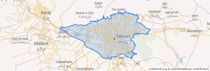 Mapa de ubicacion de Teheran.