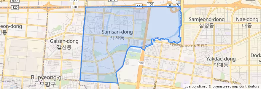 Mapa de ubicacion de 삼산동.
