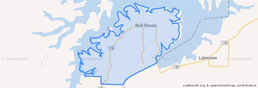 Mapa de ubicacion de Bull Shoals.