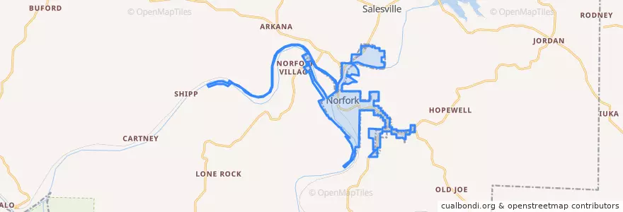 Mapa de ubicacion de Norfork.