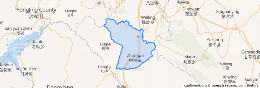 Mapa de ubicacion de 中铺镇.