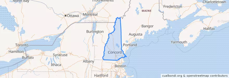 Mapa de ubicacion de New Hampshire.