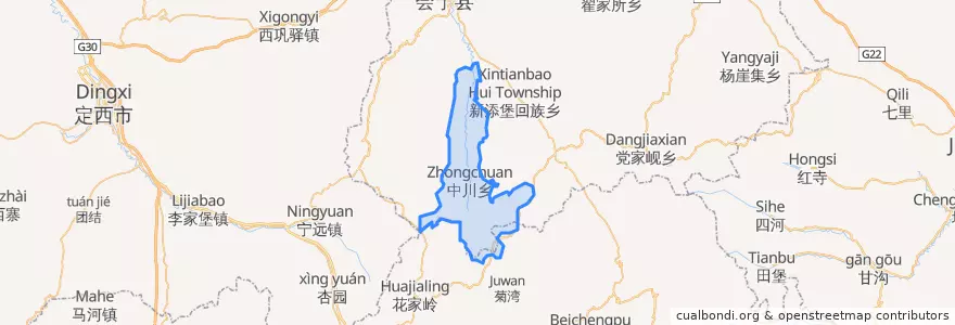 Mapa de ubicacion de Zhongchuan.
