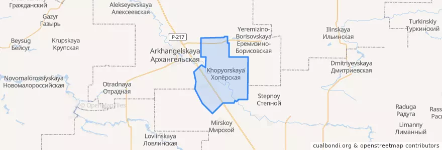 Mapa de ubicacion de Хопёрское сельское поселение.