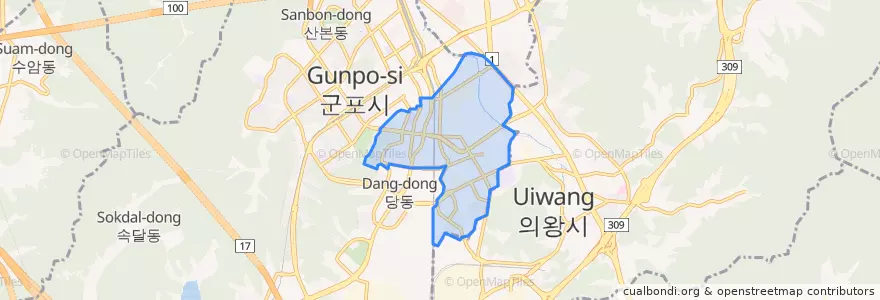 Mapa de ubicacion de 군포1동.