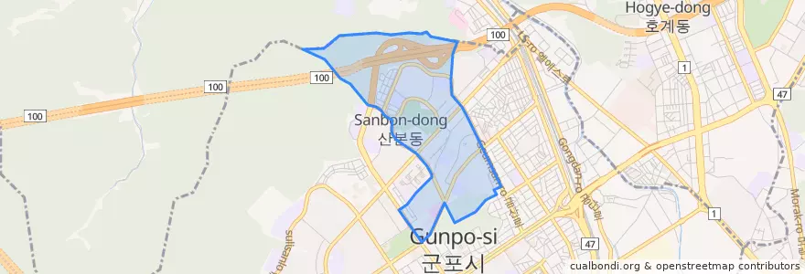Mapa de ubicacion de 산본2동.