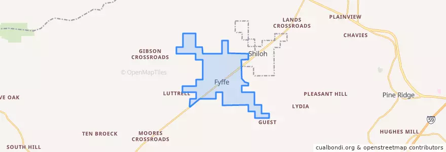 Mapa de ubicacion de Fyffe.