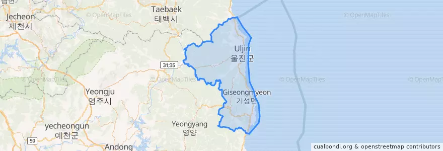 Mapa de ubicacion de Uljin-gun.