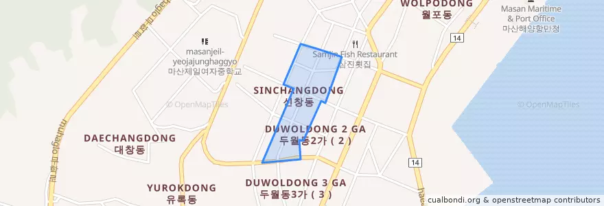 Mapa de ubicacion de 창원시 마산합포구 신창동.