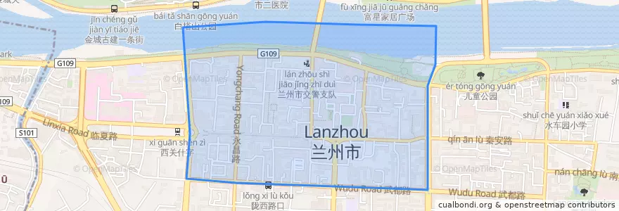 Mapa de ubicacion de Zhangye Road Subdistrict.
