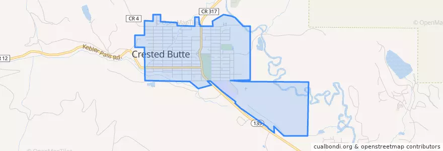 Mapa de ubicacion de Crested Butte.