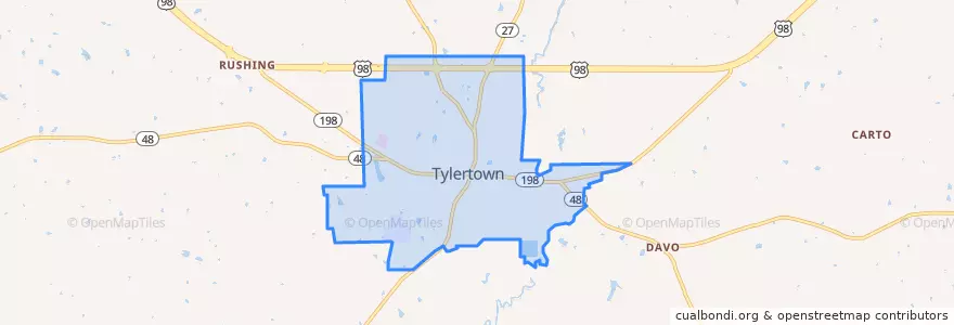 Mapa de ubicacion de Tylertown.