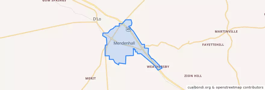 Mapa de ubicacion de Mendenhall.