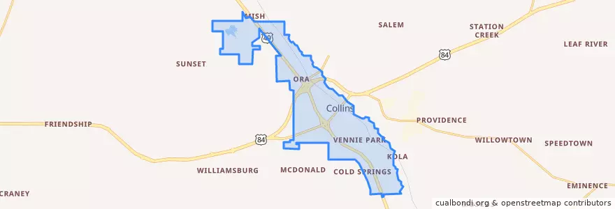 Mapa de ubicacion de Collins.