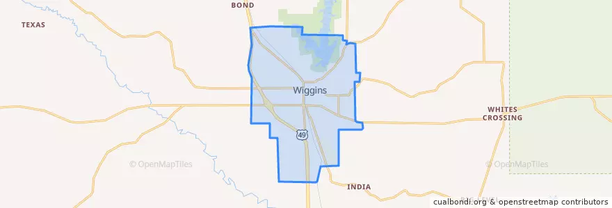 Mapa de ubicacion de Wiggins.