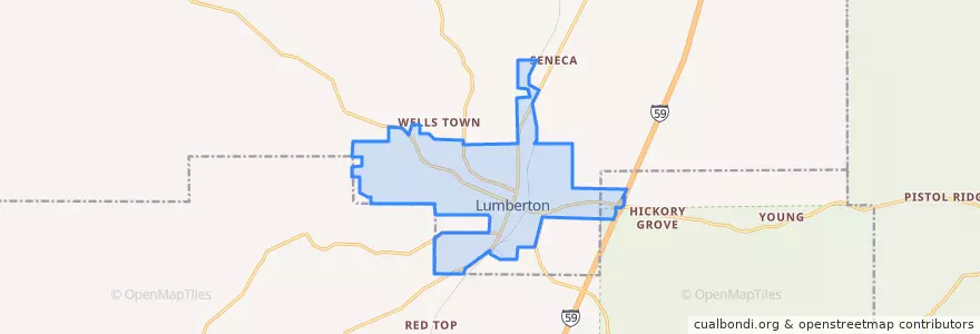 Mapa de ubicacion de Lumberton.