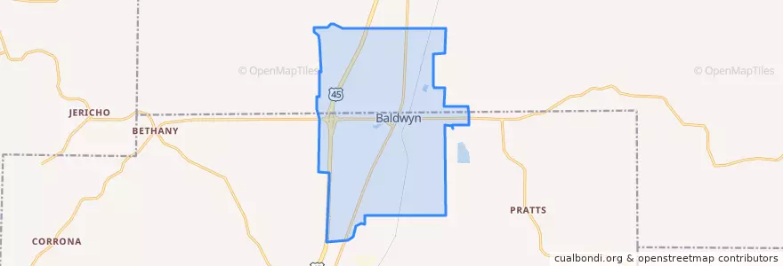 Mapa de ubicacion de Baldwyn.