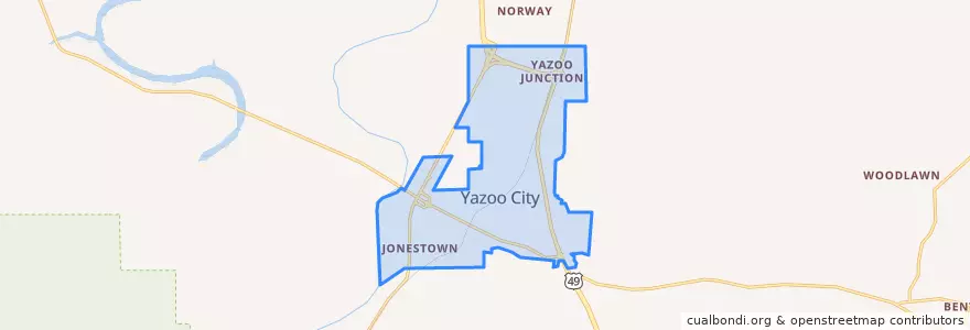 Mapa de ubicacion de Yazoo City.