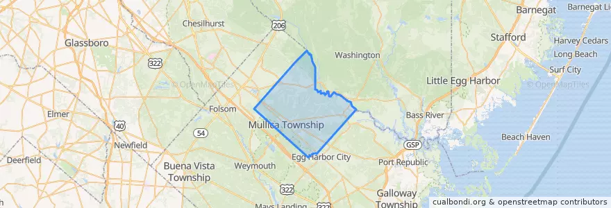 Mapa de ubicacion de Mullica Township.