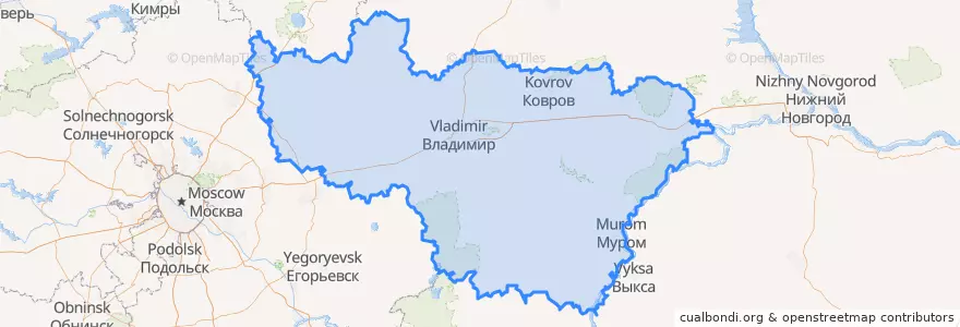 Mapa de ubicacion de Óblast de Vladímir.