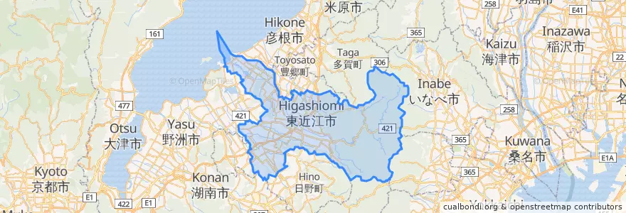 Mapa de ubicacion de Higashiomi.