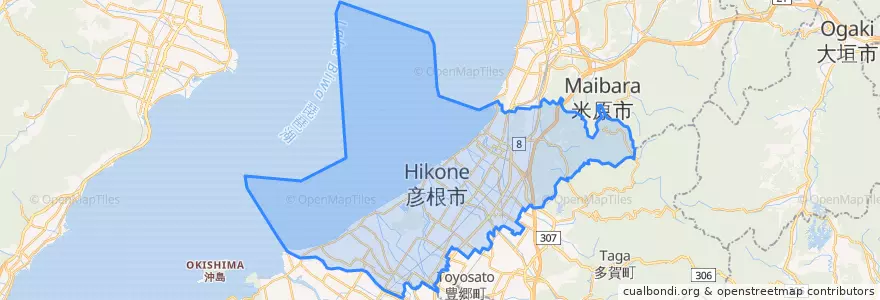 Mapa de ubicacion de Hikone.
