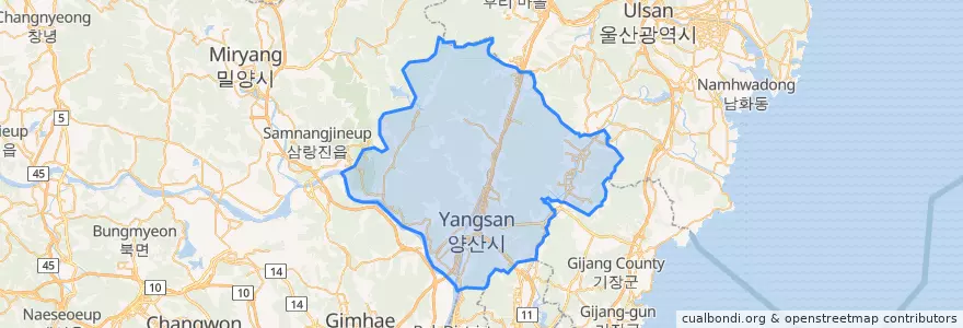 Mapa de ubicacion de Yangsan-si.