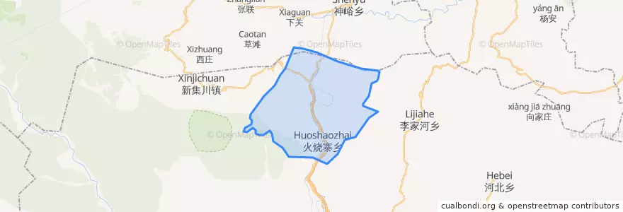 Mapa de ubicacion de Huoshaozhai Town.